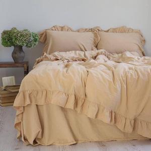 Ruffle Duvet Cover Beige Color, Polyester, King Size Set