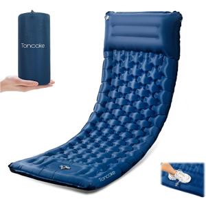 Toncoke Sleeping Pad, 4.7" Extra-Thick & Ultralight Inflatable Camping Mat with Pillow, Built-in Foot Pump, Compact for Backpacking, Camping, Hiking, Travel  Navy Blue