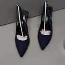 GENSHUO Women's Slingback Kitten Heel Pointed Closed Toe Stiletto Pumps Slip on Elastic Strap Wedding Party Dress Sandals Shoes (8, Navy Blue Suede)