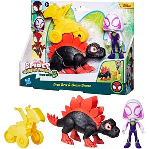 Marvel Spidey and His Amazing Friends Dino-Webs Dino Spin & Ghost-Spider 4-inch-Scale (10cm) Spider-Man Action Figure Set, Toys for Kids Ages 3 and Up