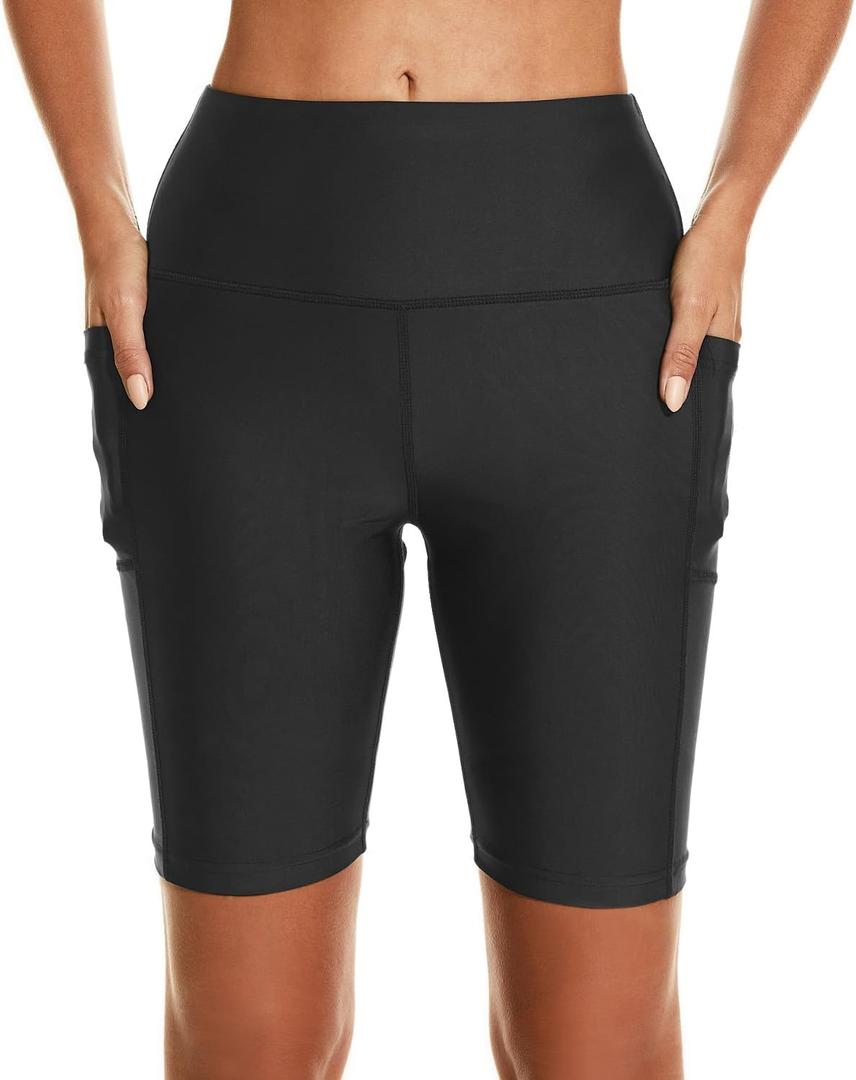 HODOSPORTS Women's 3''/5''/7''/9'' Swim Shorts UPF 50+ High Waisted Board Shorts with Pockets Liner Quick Dry Swimsuit Bottom (Black, Small)