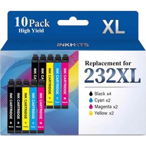 for 232XL Ink Cartridges Latest Upgrade (10-Pack) Remanufactured for Epson 232XL Ink Cartridges Combo Pack Work with Epson XP-4200 XP-4205 WF-2930 WF-2950, 4 Black 2 Cyan 2 Magenta 2 Yellow