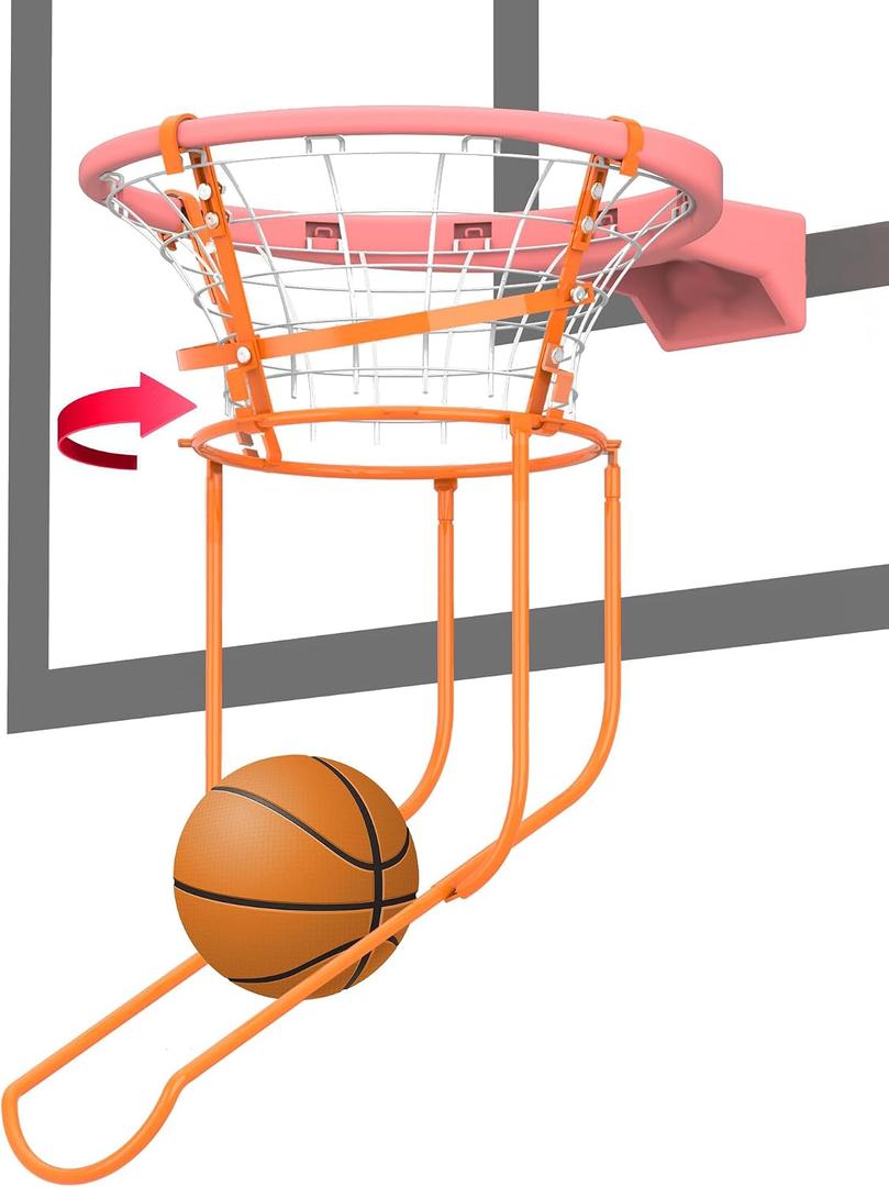 Rotatable Basketball Return Attachment: Heavy Duty Basketball Rebounder with Stable Large Hooks Set for 14"-18" Rim Baskets - Training Accessories for Shooting Practice Outdoor & Indoor