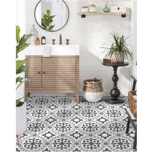 MORCART Peel and Stick Floor Tile - 20 PCS, 11.8" x 11.8" Vinyl Flooring - Waterproof Self-Adhesive Floor Tile for Bathroom, Kitchen, Living Room, Bedroom - White & Gray Retro Floral Look