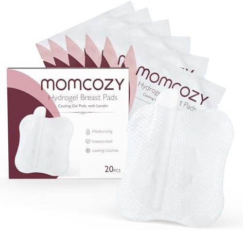 Momcozy Hydrogel Nipple Pads with Soothing Lanolin, Soothies Gel Nursing Pads Provide Instant Cooling Relief, Breastfeeding Essentials, 20 PCS