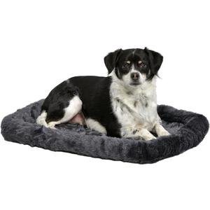 MidWest Homes for Pets QuietTime Dog Bed  Gray Faux Fur Bolster, Ultra-Soft and Machine Washable, Fits 24-Inch Crates and Carriers, for Small Breed Dogs (Grey)