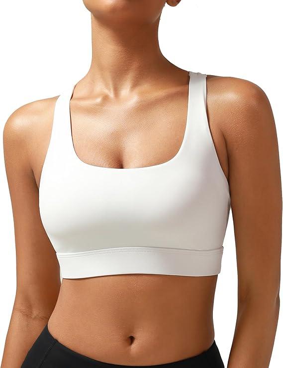 RUNNING GIRL High Impact Sports Bras for Women - Scoop Neck Strappy Sports Bra High Support Moulded Cup Workout Bra, M