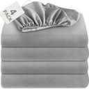 Fitted Sheet 4 Pack, Bedding Fitted Sheets Only, Grey | Shrinkage & Stain Resistant Bottom Bed Sheets with Deep Pocket, Wrinkle Free & Easy Care 90 In x 102 In/ 229 Cm x 259 Cm