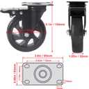 5 Inch Swivel Caster Wheels Set of 4, Heavy Duty Casters with Brake, Polyurethane Locking Casters for Cart, Workbench and Trolley-Load 2200lbs, Black(Two Hardware Kits)