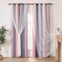 Living Room Curtains Blackout | Polyester Double Layer with Sheer Room Darkening Grommet Drapes for Living Room Bedroom Window, Grey Pink, 39x79 Inch