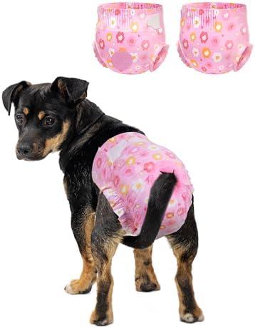 Pet Soft Dog Diapers Female, Disposable Female Dog Diaper, Doggie Diapers for Cat Puppy with Adjustable Foam Tail Hole (Pink,12, XS)