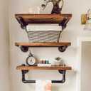 DR.IRON Industrial Pipe Shelving Wall Mounted 3 Tier Rustic Bathroom Shelves Wall Pipe Shelf for Bathroom Decor