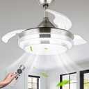 Bella Depot Retractable Ceiling Fan with Lights and Remote with APP Control, 3 Color Change, Timing Options, Silent Noiseless for Dining Room Bedroom Kitchen (Nickel Brushed, 42")