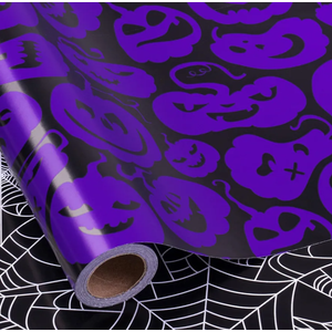 RUSPEPA Reversible Halloween Wrapping Paper, Mini Roll, Black Spider Web and Purple Ghost Design Gift Wrap Paper for Halloween Party, Trick or Treat, Birthday, Holiday Presents, 30 Inches X 32.8 Feet