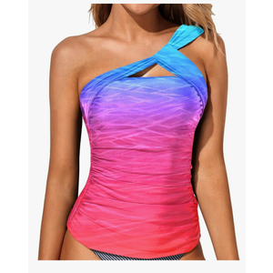 Tempt Me Women Tankini Top Swim Tops Ruched One Shoulder Bathing Suit Swimsuit Tops Only L