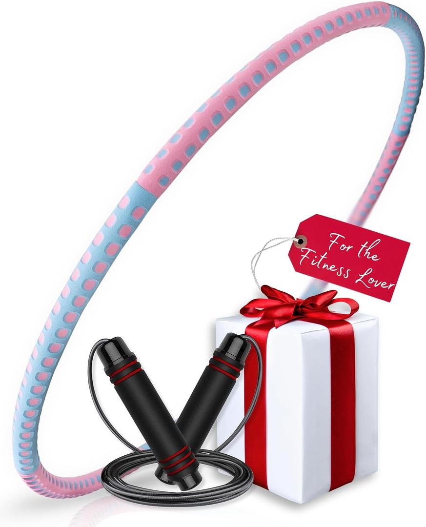 Weighted Hula Hoops for Women - Stable Exercise Hula Hoop with Adjustable Weight to 6.5 lb - Fitness Hula Hoop for Adults Weight Loss for Women - Free Jumping Rope, One Size