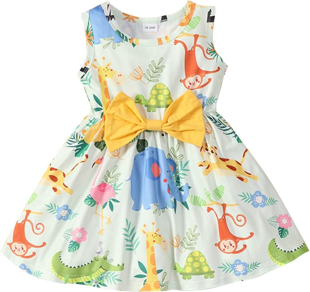 RETSUGO Little Girl A-Line Dresses Bowknot Dress for Baby Girls Casual Toddler Girl Dresses for Party Girl Dress 1-8 Years (6-7 Years)