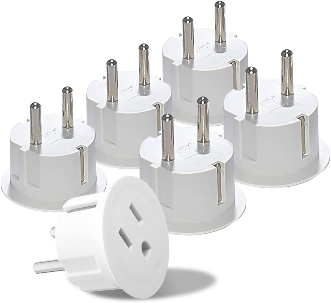 OREI American USA To European Plug Adapter  Type E/F Schuko Plug Adapter - Use in Germany, France, & More - CE Certified  For Mobile, Laptop & Camera Chargers - 6 Pack