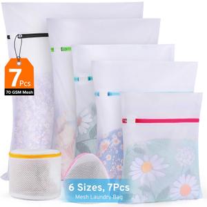 Ultimate 7 Pack 6 Size Mesh Laundry Bags Set for Delicates with AUTO-Lock Zipper, Lingerie Bags for Washing Delicates, Laundry Bags Mesh Wash Bags, Delicates Laundry Bag for Jeans,Blouse,Stocking,Bra (White_Fine Mesh)
