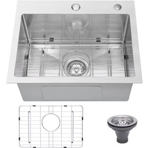 Drop In Kitchen Sink 20x16", 9" Basin Depth, 18 Gauge Stainless Steel Sink, 3D Embossed Surface Finish Top Mount with Accessories
