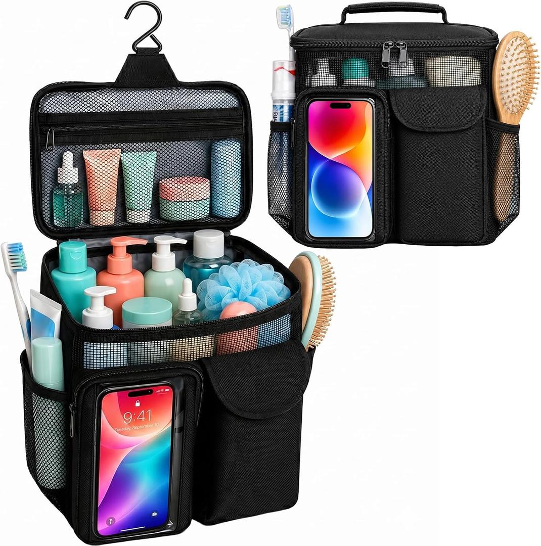 Dorm Room Essentials for Guys Girls, Mesh Shower Caddy Portable, Large Capacity Toiletry Shower Bag with Hanging Hook for Full-Sized Bottles, Multi-Pocket Organizer for College Gym Camping Travel