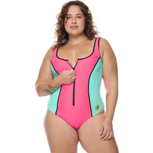 Body Glove Women's Time After Time Plus Size One-piece Swimsuit Zip Front, Shelf Bra, Power Mesh, Size: 2X