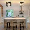 3-Light Ceiling Light Fixture, Black Semi-Flush Mount Chandelier with Geometric Metal Shade, Farmhouse Industrial Lighting for Kitchen Living Room Bedroom Hallway Foyer, E26 Base