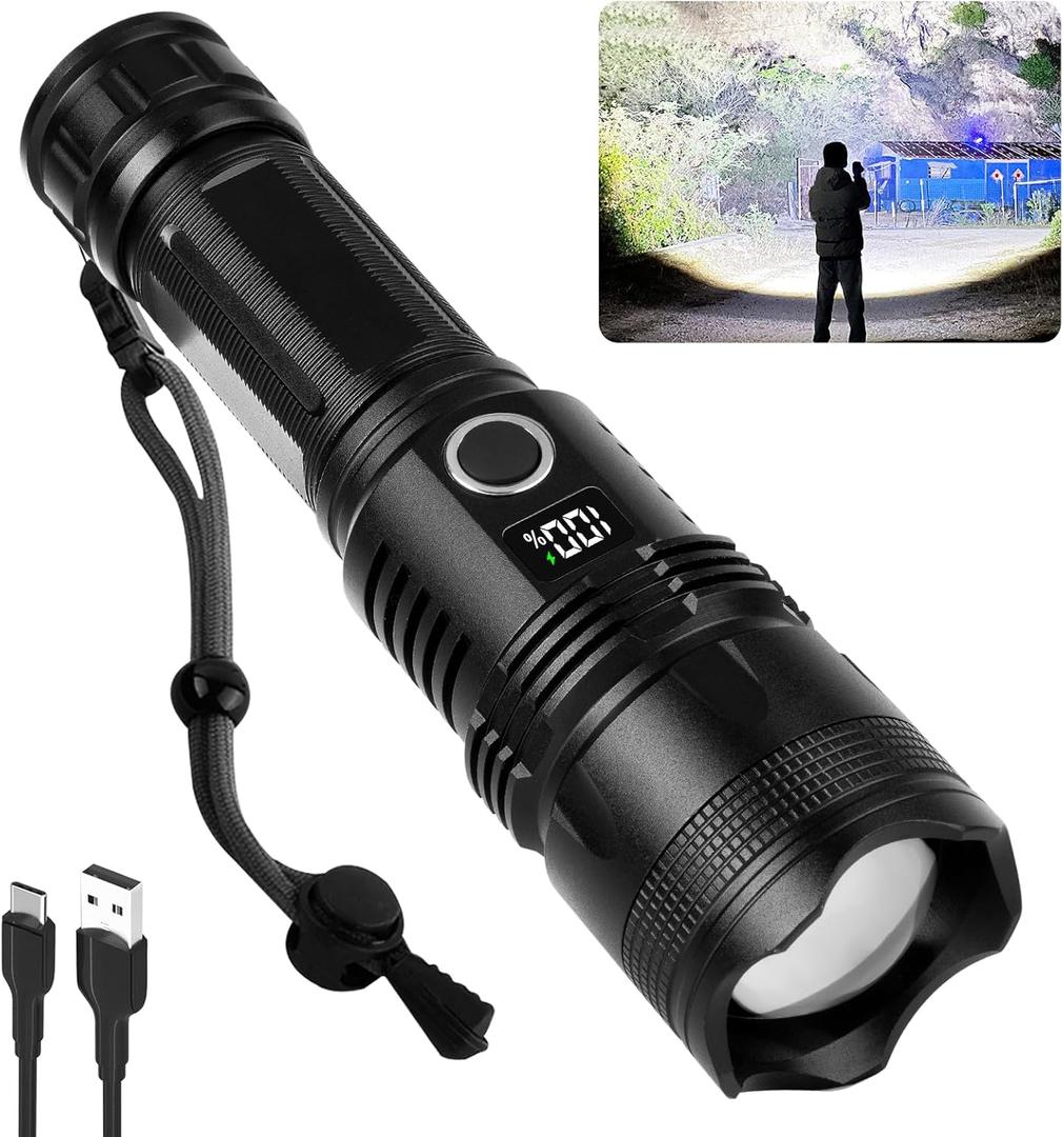 Cinlinso LED Flashlights High Lumens Rechargeable, Super Bright Flash Light, 3 Modes IPX7 Waterproof, High Powered Flashlights for Camping Emergencies (1)