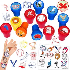 36PCS Baseball Party Favors - 24PCS Temporary Tattoos & 12PCS Stamps - Ideal Sport Ballgame Themed Birthday Card Decorations Supplies Goodie Bag Cute Rewards for Boys Girls Classroom Gifts Baby Shower
