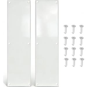 Door Push Plate, 4" x 16" Aluminum Metal Kick Plate, Gloss White, 4 Pack | Screw Mount Installation, Rounded Corners, Metal Kick Plate for Bottom of Door, Kick Plates for Exterior Doors