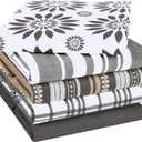 Assorted Kitchen Towels Large 16x26 inches 100% Cotton Set of 5 - Soft Absorbent Tea Towel for Kitchen - Quick Drying Dish Towels - Dish Cloths with Hanging Loop - Grey (Gray)