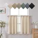 Chyhomenyc Short Curtains 36 Inch Length, Faux Linen Textured Small Kitchen Curtains, Light Filtering Half Window Curtains for Bathroom Basement Cabinet, Each 30x36 Inch, Linen Color