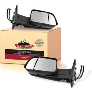 Trail Ridge Towing Mirror Set 2 Piece Power Folding Heated Turn Signal Textured Flip Up Puddle Light Temperature Sensor Compatible with 2013-2018 Ram 1500 2500 3500