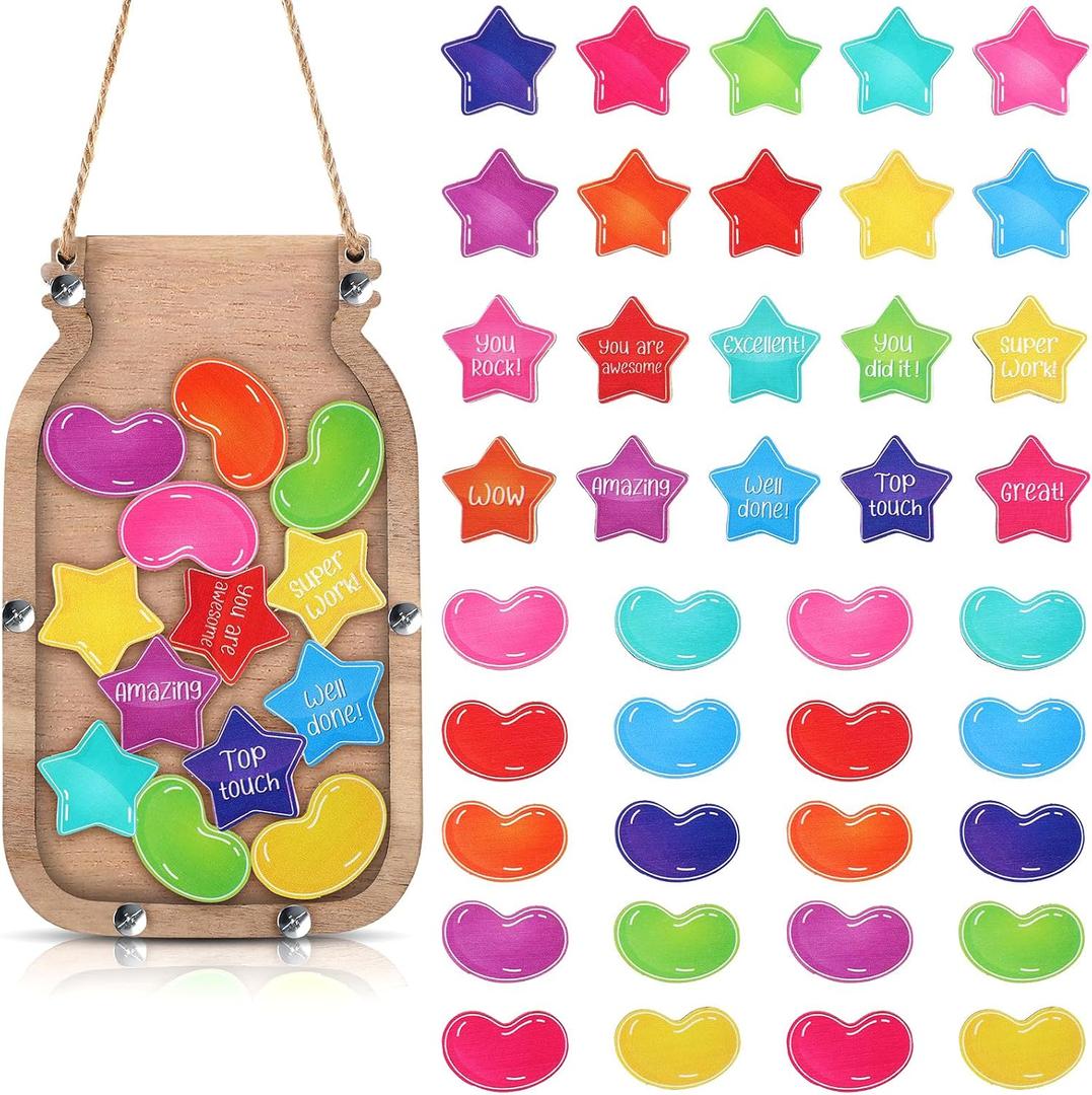 Treela Classroom Reward Jar for Kids Beans Star Jar Reward System Toddlers Potty Incentive Training Chart for Boys Girls Positive Behavior Chart Home School Management Tools