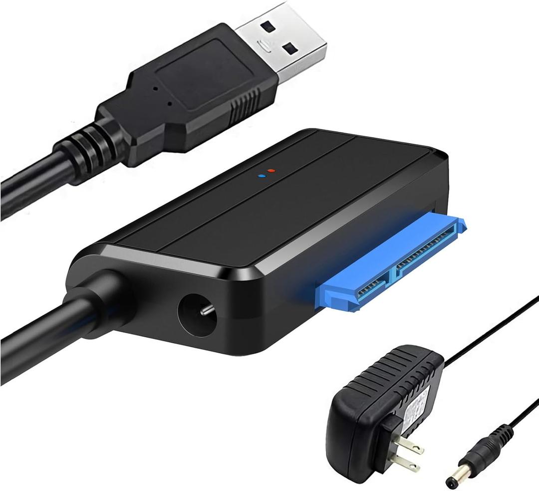 SATA to USB Cable USB 3.0 to 2.5 3.5 inch Hard Drive Adapter External Converter for SSD/HDD Data Transfer, with 12V/2A Power Supply, Support UASP, Black