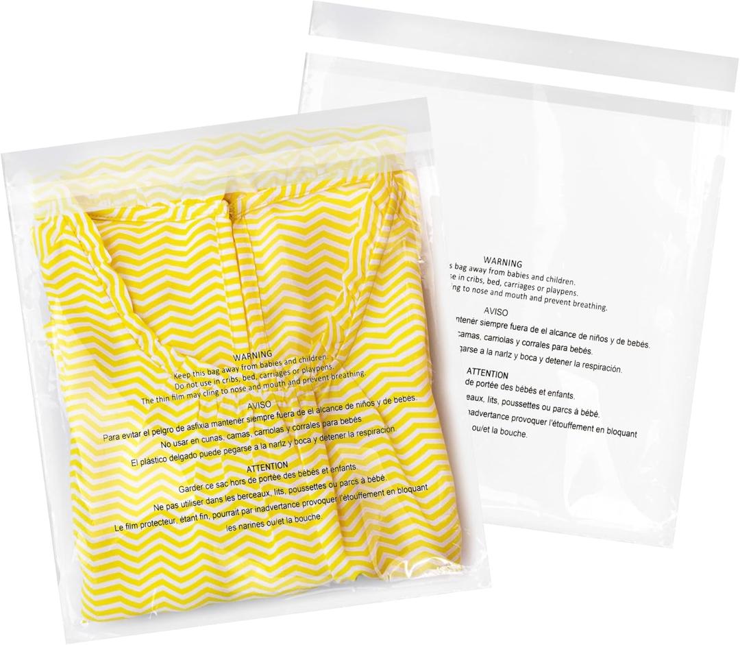 iMailer - 200 Pcs 11" x 14" Clear Poly Bags with Suffocation Warning Self Seal 1.6 Mil for Shipping, Packaging, T-Shirt - Permanent Adhesive
