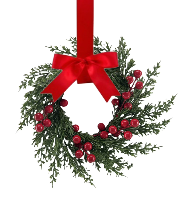 Elegant Christmas Wreath with Red Berries And Indoor/Outdoor Holiday Decor, Christmas Decoration Window Door Hanging Venue Arrangement Wreath, Christmas Wreaths For Front Door, Pack of 12