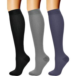 CHARMKING Compression Socks for Women & Men Circulation (3 Pairs) 15-20 mmHg is Best Support for Athletic Running Cycling (Large-X-Large, 06 Black/Grey/Navy)