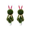 3FT Artificial Bunny Topiary Trees Set of 2, UV Resistant Faux Boxwood Rabbit Tree with Pot, Outdoor Indoor Easter Spring Porch Garden Decor