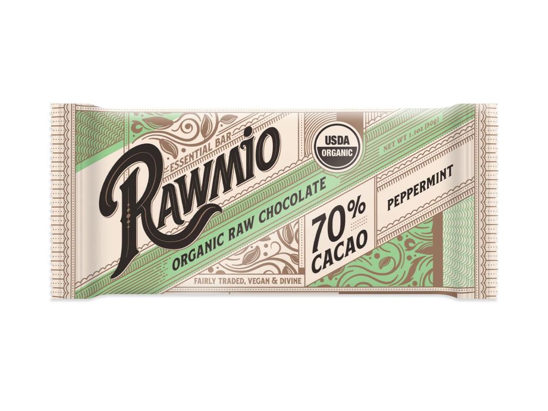 Rawmio Essential Mint Chocolate Bar - Organic, Raw, Chocolate, 70% Cacao, 1.1 oz. (EXP 11/30/26)