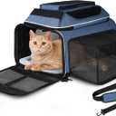 Petskd Top and Side Expandable Pet Carrier 17x12x8.5 Inches JetBlue Frontier Spirit Airline Approved, Soft-Sided Carrier for Small Cats and Dogs with Locking Safety Zippers and Anti-Scratch Mesh(Blue)