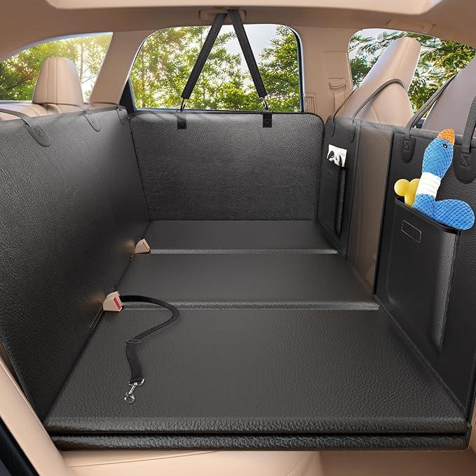 Back Seat Extender for Dogs Upgraded Anti-Scratch PU Leather, Hard Bottom Dog Car Seat Cover for Back Seat, Backseat Extender for Dogs, Waterproof Dog Hammock for Car, SUV, Small Truck, Black
