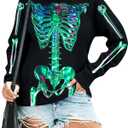 Women Gothic Skeleton Sweatshirt Punk Oversized Skull Graphic Sweater Y2K Halloween Long Sleeve Hoodies Pullover (Black)