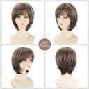 SEVENCOLORS Short Brown Wigs for White Women Natural Hair Lace Front Pixie Bob Wigs Synthetic Brown Mix Blonde Womens Wig
