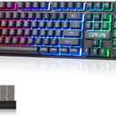 CHONCHOW Wireless Gaming Keyboard, Rechargeable 104 Key Rainbow LED Light Up Keyboard for PC PS4 PS5 Xbox One Laptop, Teclado inalmbrico, Black (Wireless)