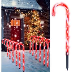 Joiedomi 12 Pcs Christmas Candy Cane Pathway Markers Lights, 17 Stakes Lights with Red, Waterproof Outdoor Decorations for Holiday Xmas Indoor,Yard, Walkway, Lawn, Garden Decor