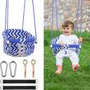 Comfy Toddler Swing Seat, Heavy-Duty Baby Swing with Adjustable Rope & Safety Harness, Drop-Resistant Design Canvas Hanging Tree Swings Easy Installation for Outdoor Indoor Playground Backyard (Blue)