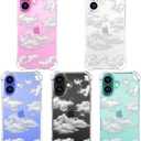 Compatible with iPhone 16 Plus Case Cute Clear for Women,Cool Transparent Silicone Phone Cases Cover - White Clouds Design