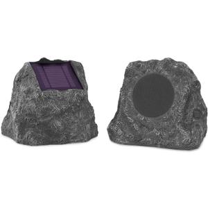 it.innovative technology Outdoor Rock Speaker Pair - Wireless Bluetooth , for Garden, Patio, Waterproof, Built for all Seasons & Solar Powered with Rechargeable Battery, Music Streaming - Charcoal