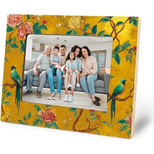 Gold Chinoiserie Floral Bird Picture Frame 5x7, Vintage Oriental Floral Photo Frame, Cottagecore Botanical Flower Wall and Tabletop Display Picture Photo Frames for Home Bedroom Decor